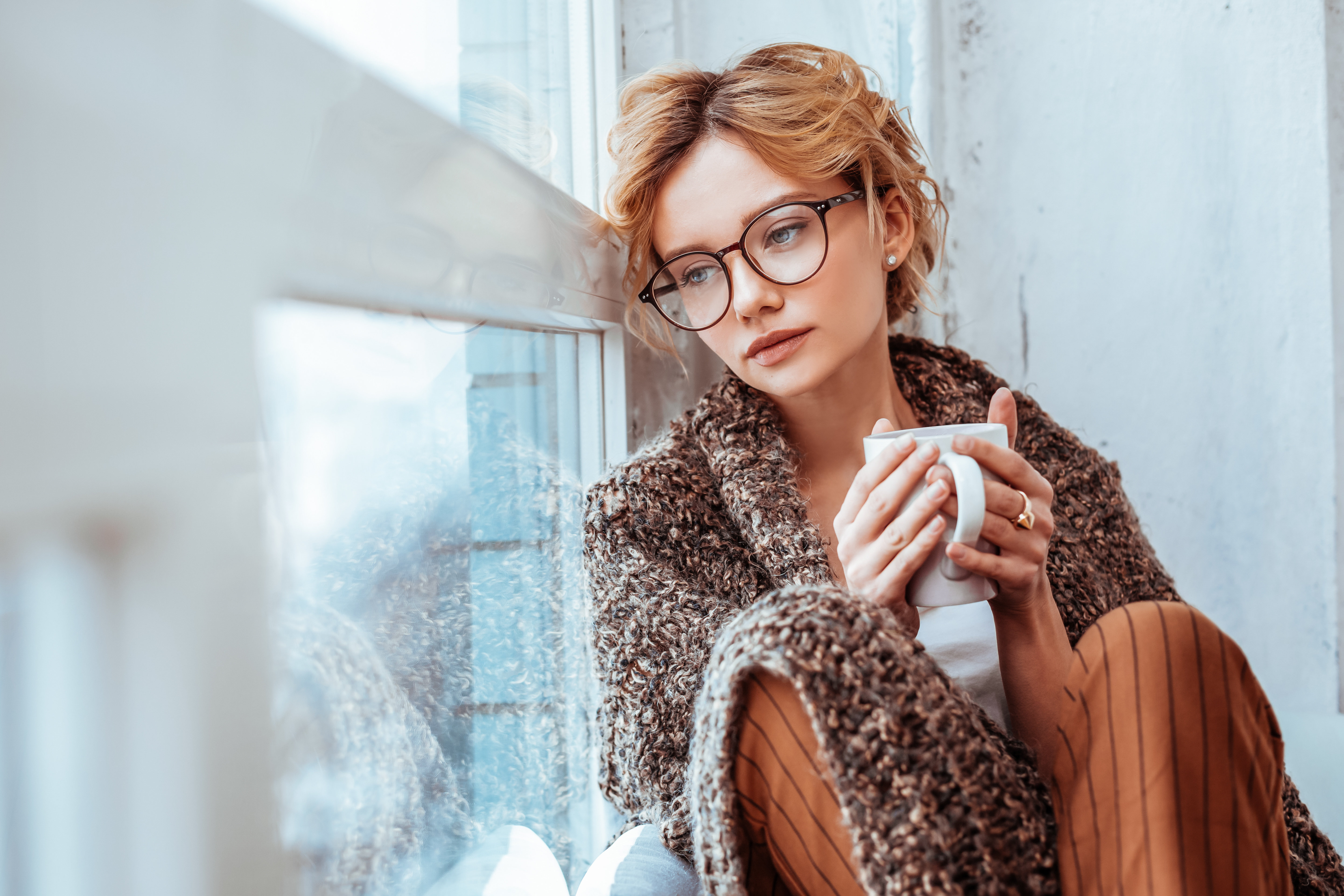 woman mindfulness out of window