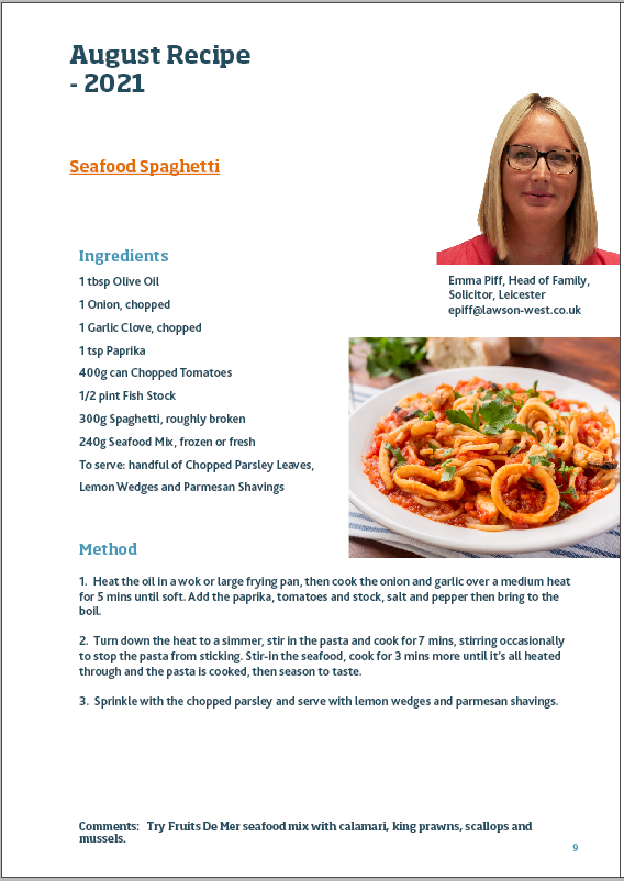 Amazing Staff recipe is Seafood Spaghetti Emma Piff Aug 2021
